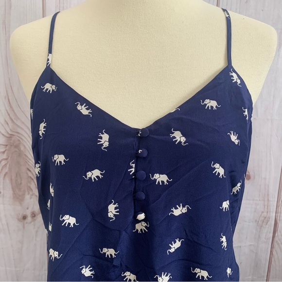 Yumi Kim Revolve Vina Dress Size L Navy Elephant Print Silk Drop Waist - Picture 3 of 11